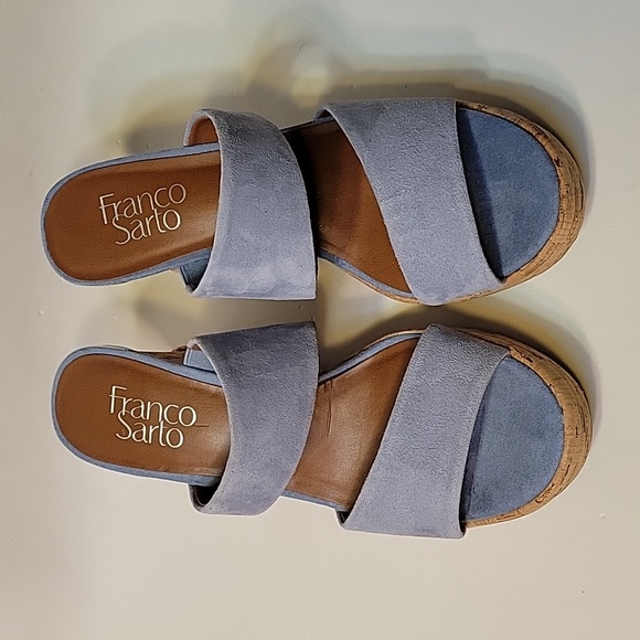 FRANCO SARTO Light Blue Suede Leather Wedge Sandals Size 6.5 - Picture 2 of 16